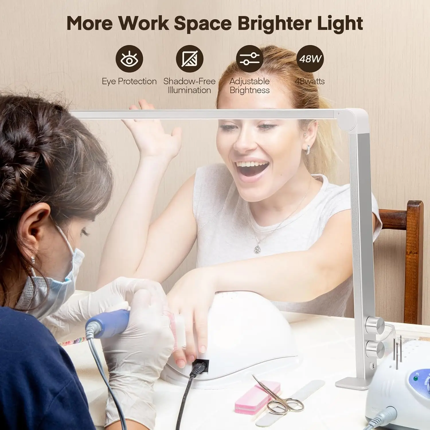 Half Moon Lamp 36W Square Foldable Nail Desk Lamp for Desk 33inch LED Nail Tech Lamp for Eyelash Extension, Tattoo, Eyebrows