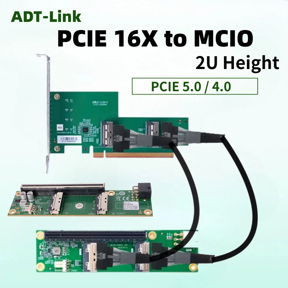 PCIe 5.0 X16 Adapter Card MCIO 8i To PCI-E 5.0 Split Backplane for Independent Graphics GPU External Expansion NIC/ X16/X8 Split