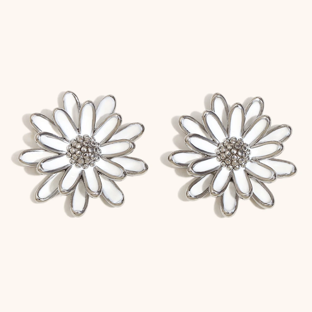 لا. أقراط نسائية من الفولاذ المقاوم للصدأ على شكل أقحوان من الزيت بالتنقيط الأبيض من Muses هدية مجوهرات حلوة وعصرية مقاومة للماء