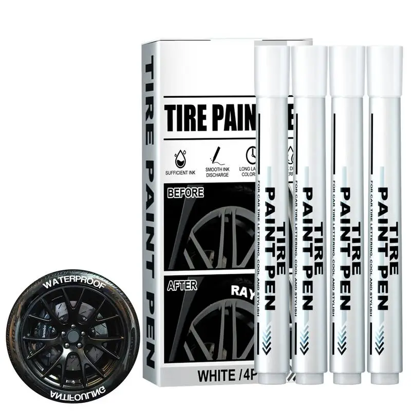 4pcs Car Tyre Oil-Based Paint Pen Auto Tire White Paint Marker Pen Non-Fading Graffiti Quick Dry Marking Pen Car Accessories