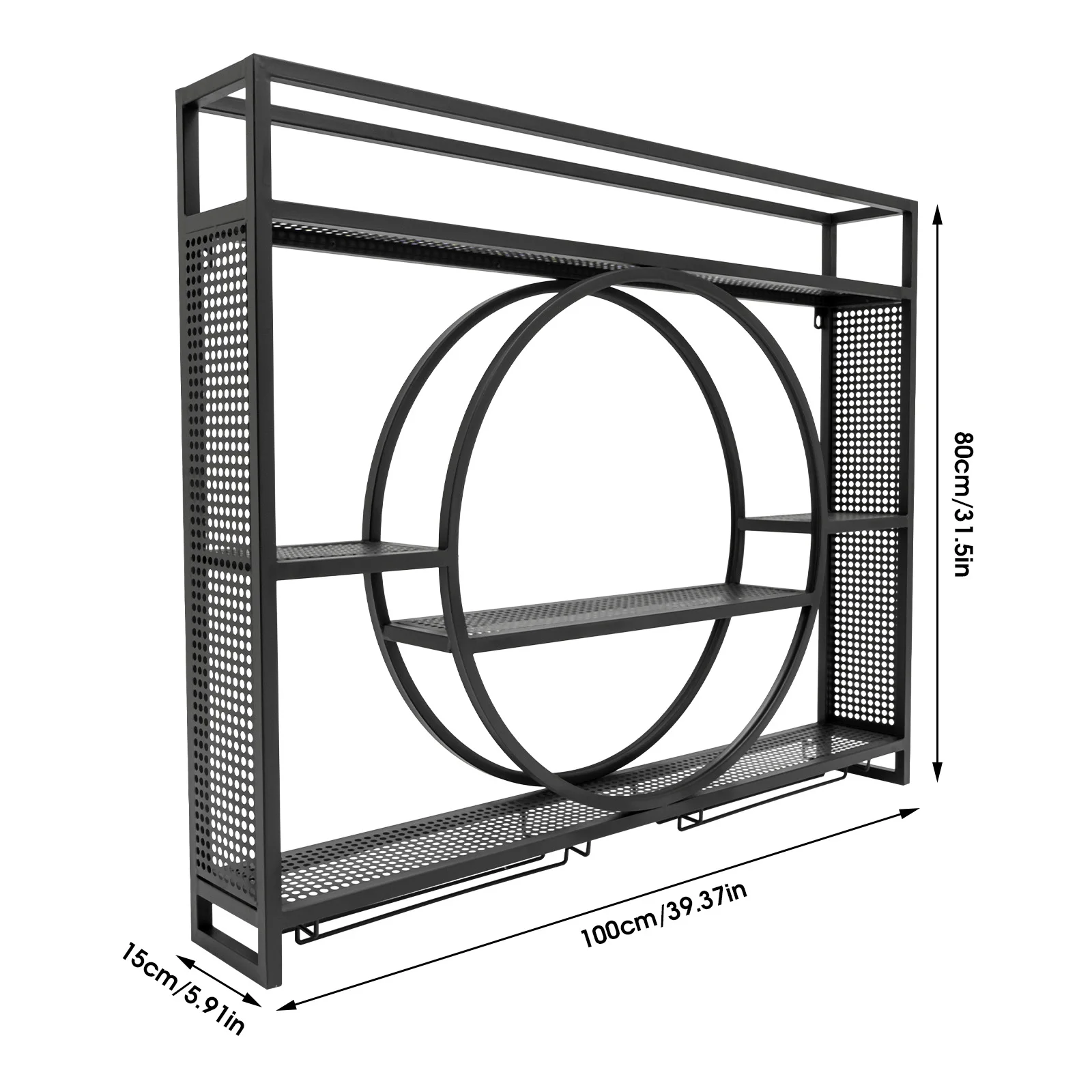 Rack de vinho montado na parede industrial preto de ferro, prateleira de garrafa de vinho, armário de rack de vinho de metal suspenso