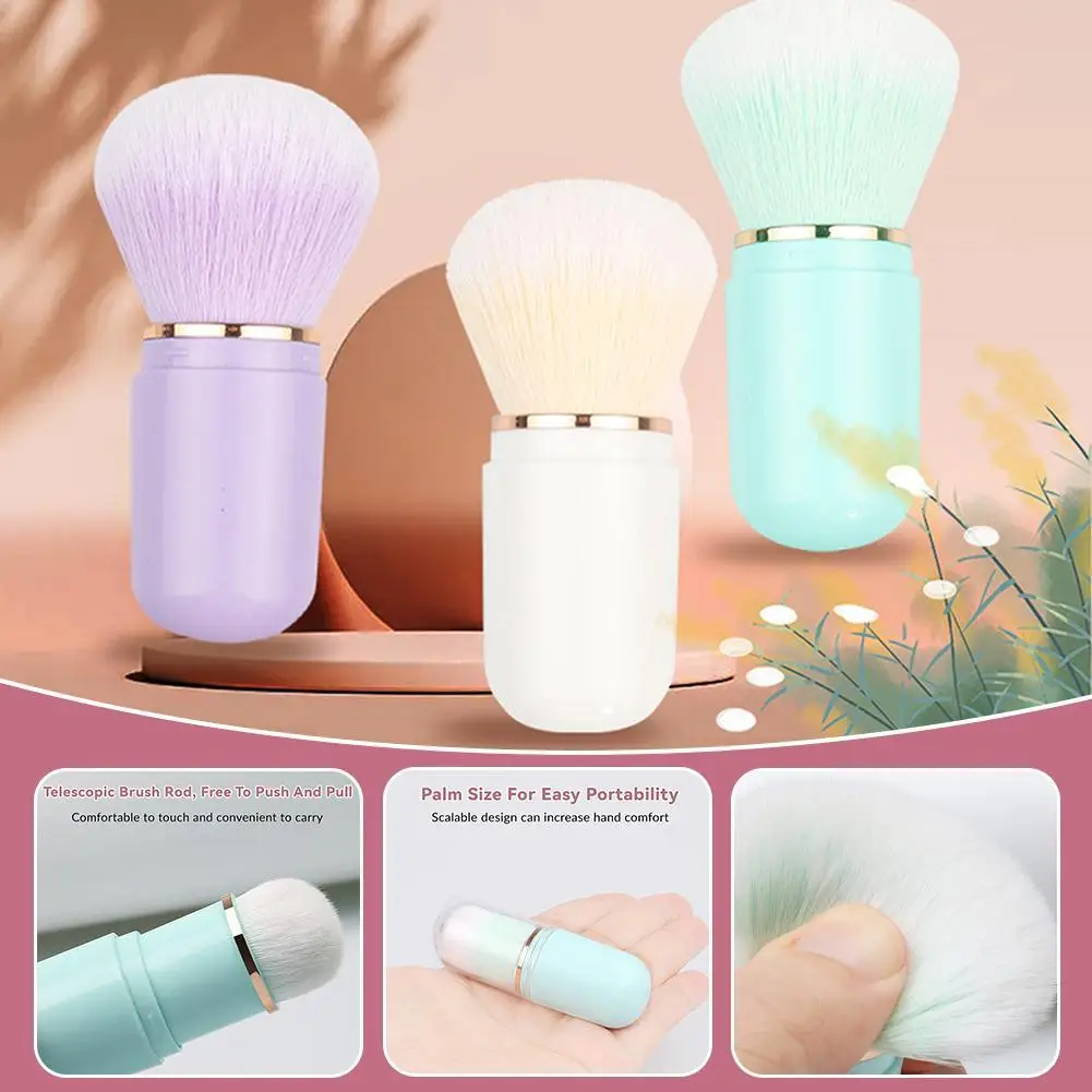 Pincel de Maquiagem Retrátil com Design de Mini Cápsula, Portátil para Pó, Blush e Base, Acessório Cosmético Profissional para Viagem