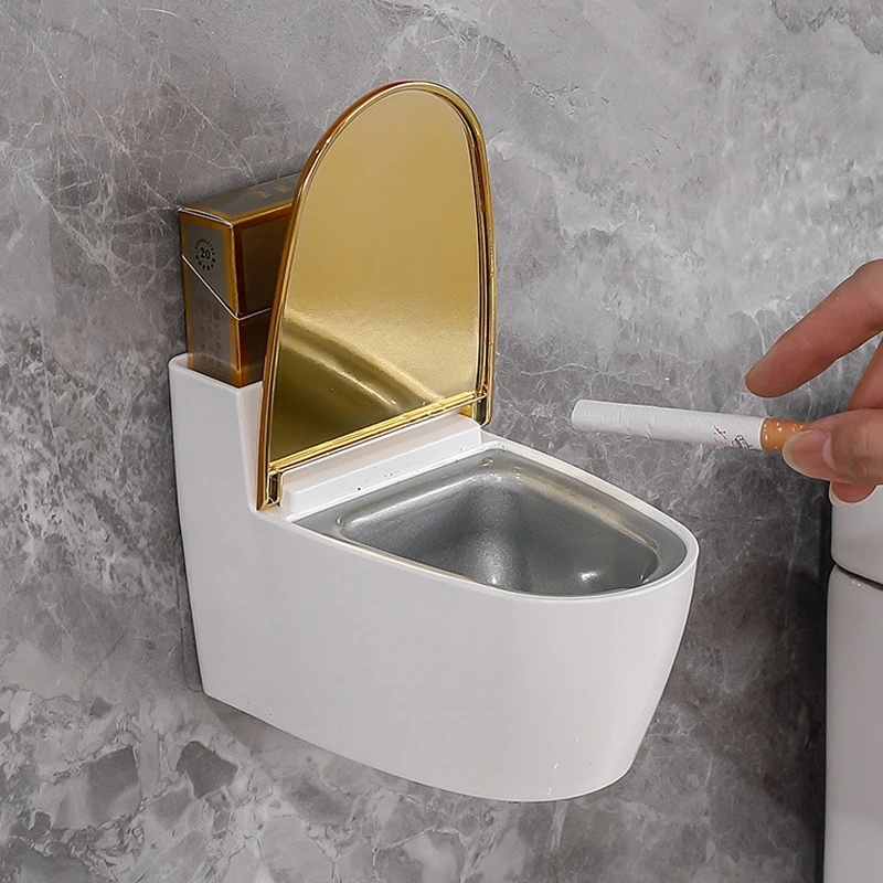 Creative Toilet Ashtray Home Bathroom Storage Cigarette Case with Lid Wall-mounted Plastic Ashtray Suitable for Home Office Use