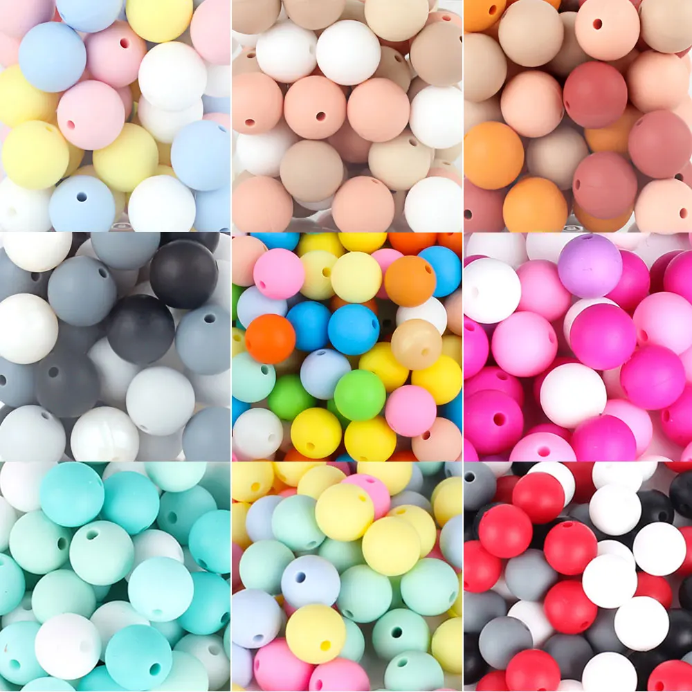 20Pcs/Lot 15/12/9mm Round Silicone Beads for KeyChain Spacing Loose Beads For DIY Jewelry Making Necklace Accessories Beaded Pen