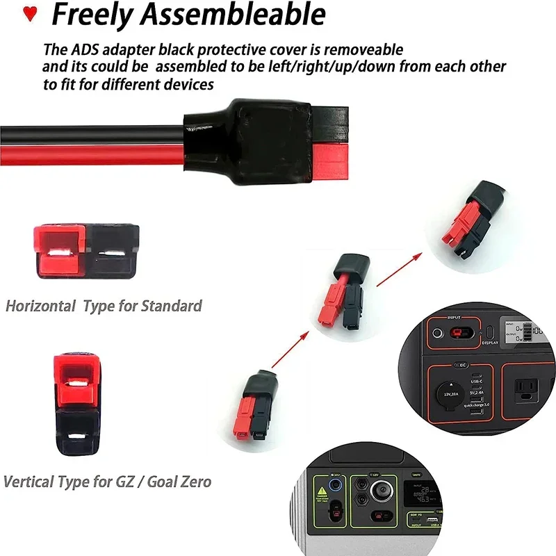 Solar Panel Connector Extension Cable Splitter Compatible 4-in-1 Solar Panel Connection Line with Anderson XT60 Compatible