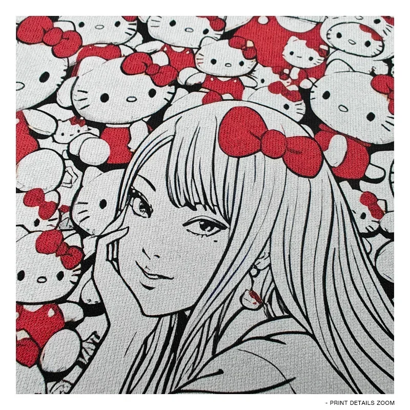   Camisetas de Hello Kitty Linkage Junji Ito, camisetas de manga corta de Anime de algodón puro para hombres y mujeres, nuevas camisetas 2024