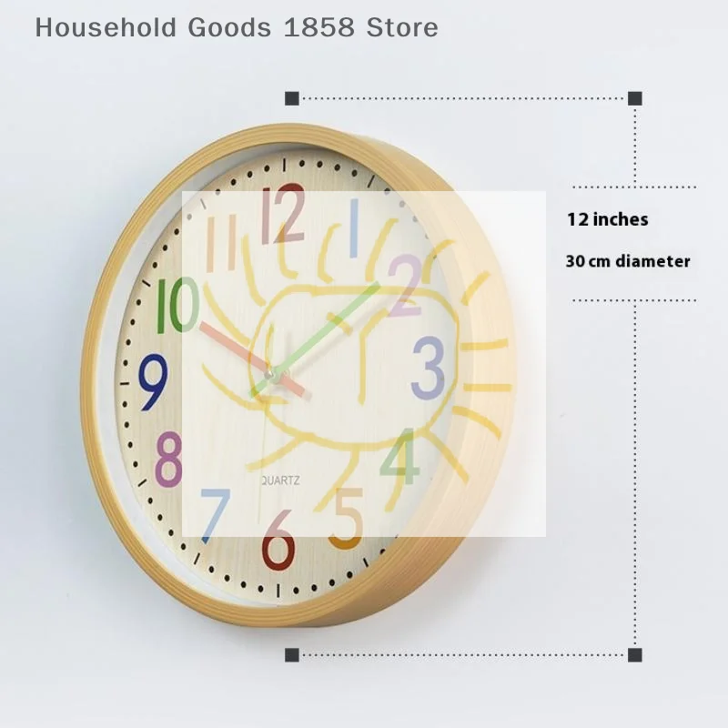 Silent Kids Wall Clock, 12 Inch Non Ticking Quartz Battery Operated Colorful Decorative Clock For Children Nursery Room Bedroom