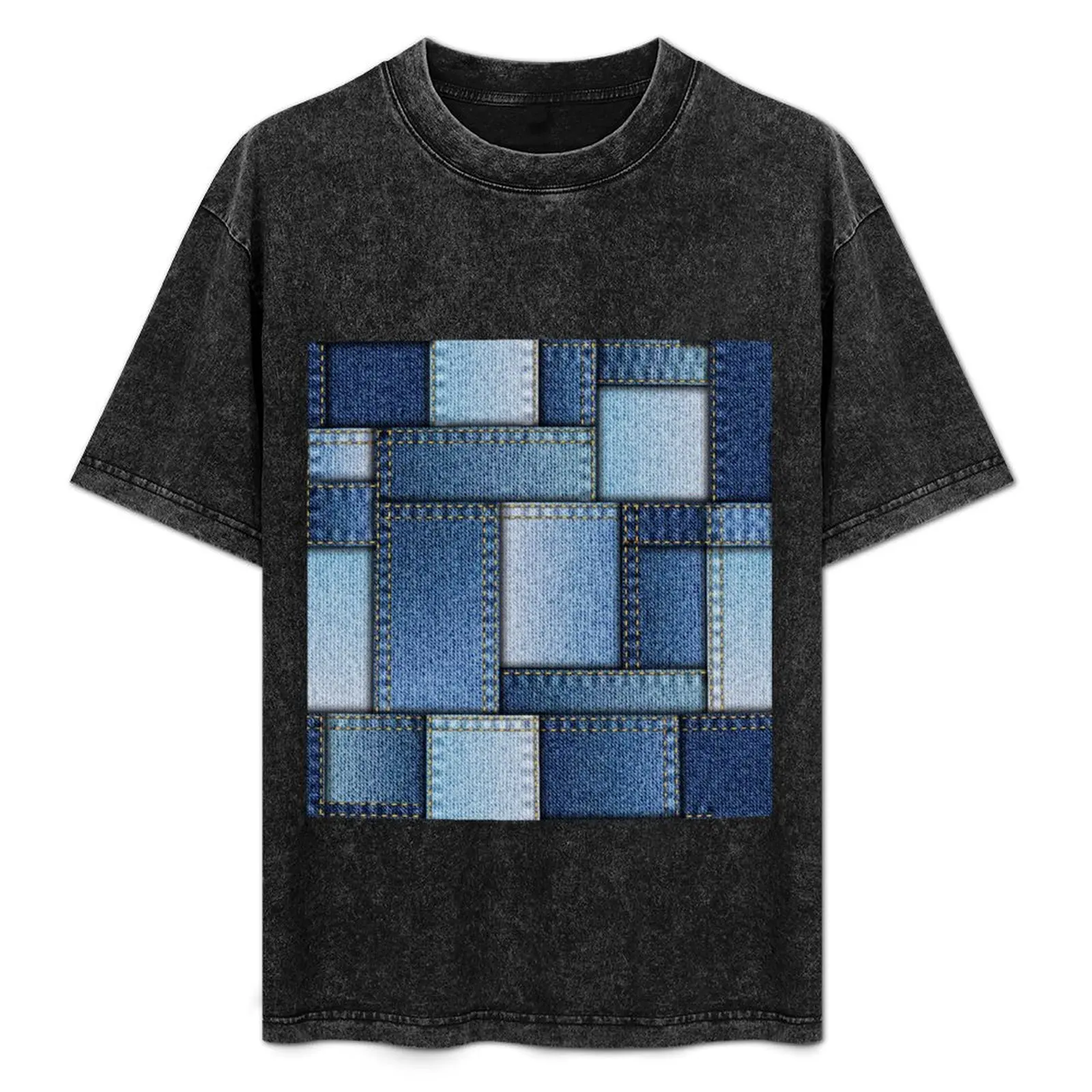

Denim patchwork T-Shirt Fashion Casual Short Sleeve T-Shirt