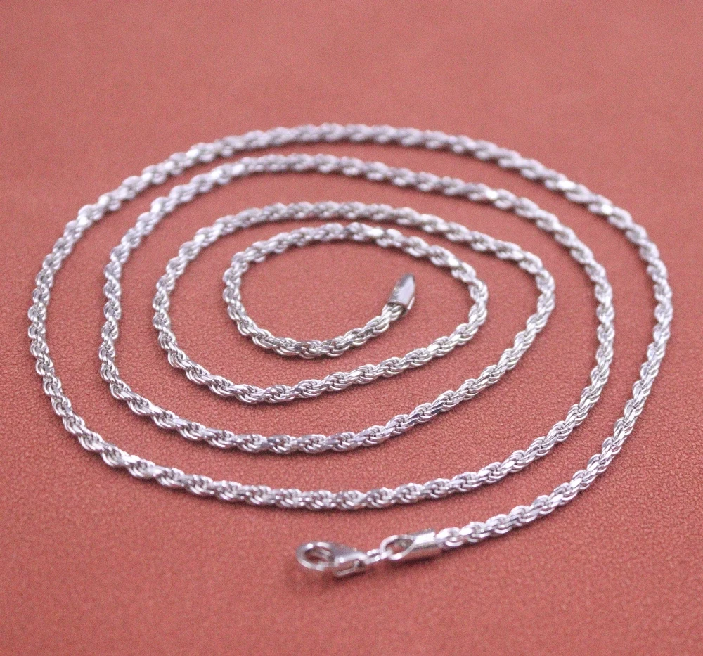 

Real Solid 925 Sterling Silver Chain Women 2mm Twist Rope Necklace 13-14g/60cm