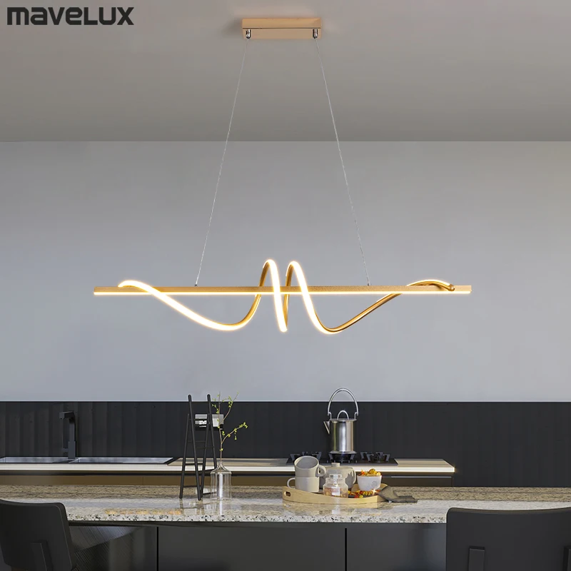 Modern Long Rotate LED Pendant Lamp with Remote Control Dining Room Kitchen Coffee Table Lamps Home Indoors Decorative Lamps