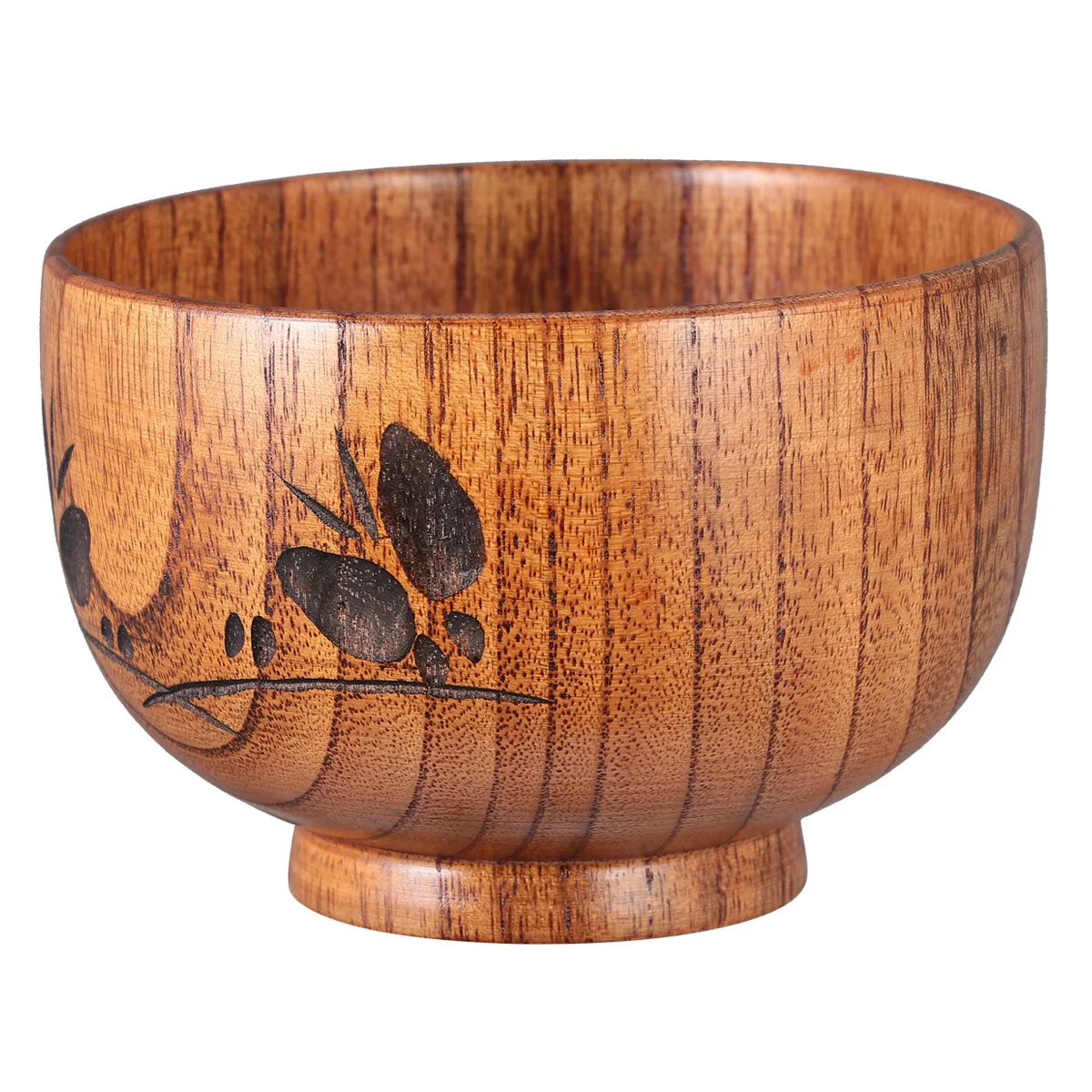 

1Pcs Wood Bowl Natural Wooden Anti-Slip Carved Design Food Container for Adults Kids Breakfast Lunch Dinner Dessert Baby