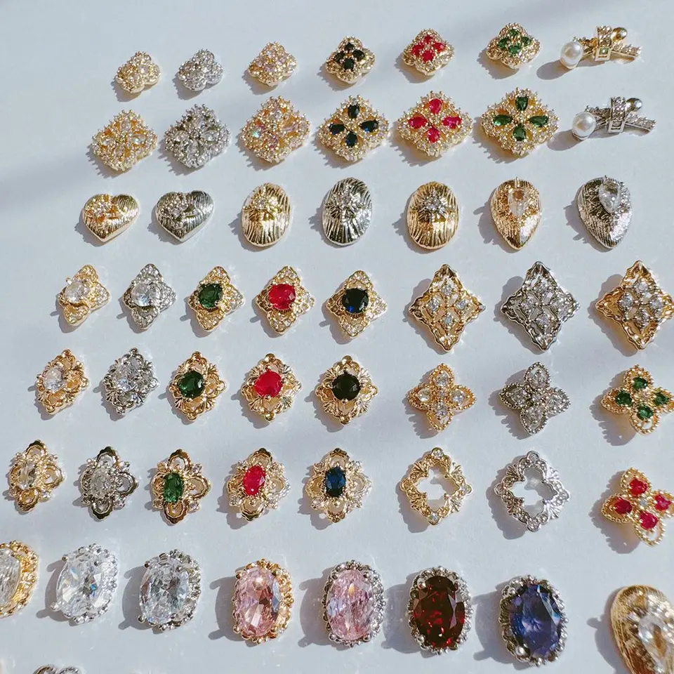 10 Piezas Adornos de Lujo Flores Cruz Corazón Óvalo Estrella para Uñas Zircon Cristal Decoraciones de Manicura Encantos 5