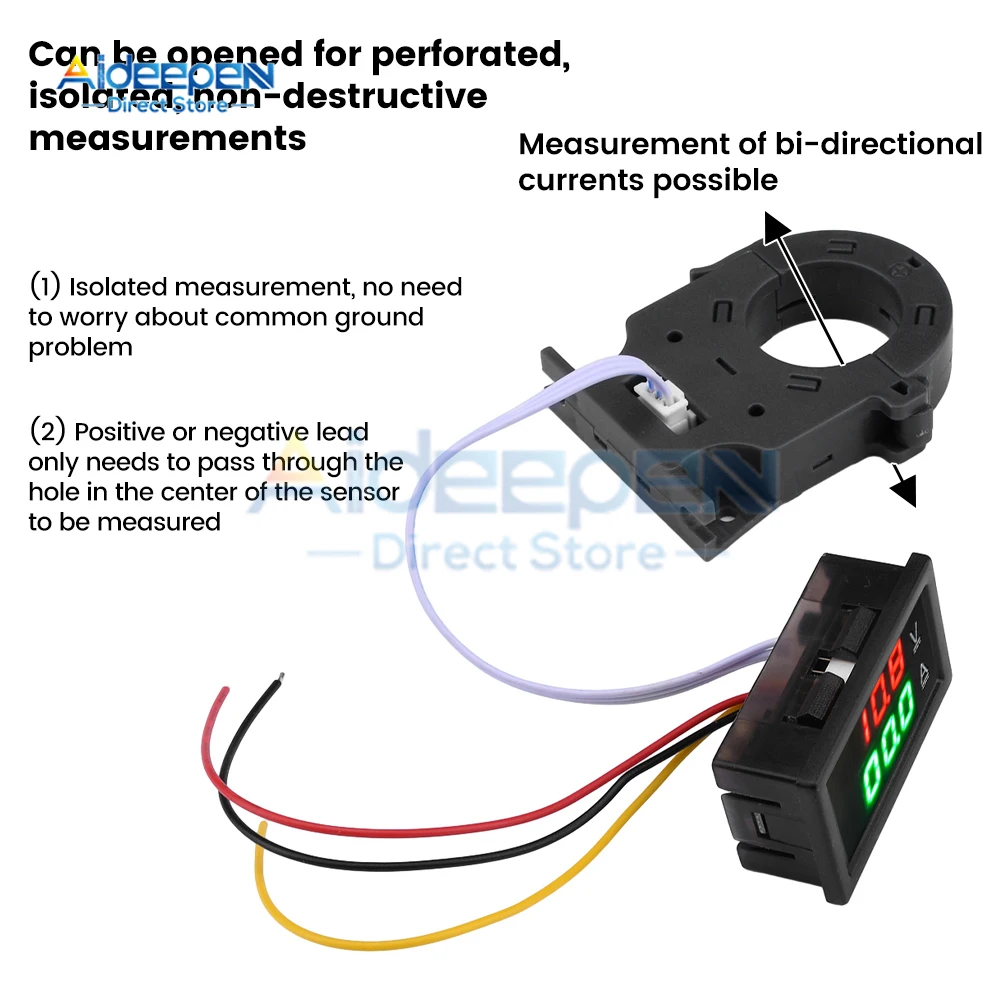 Hall Ammeter Voltmeter DC 0-300V 50A 100A 200A 400A Battery Monitor LED Digital Current Voltage Meter 12V 24V 36V 48V 60V CAR