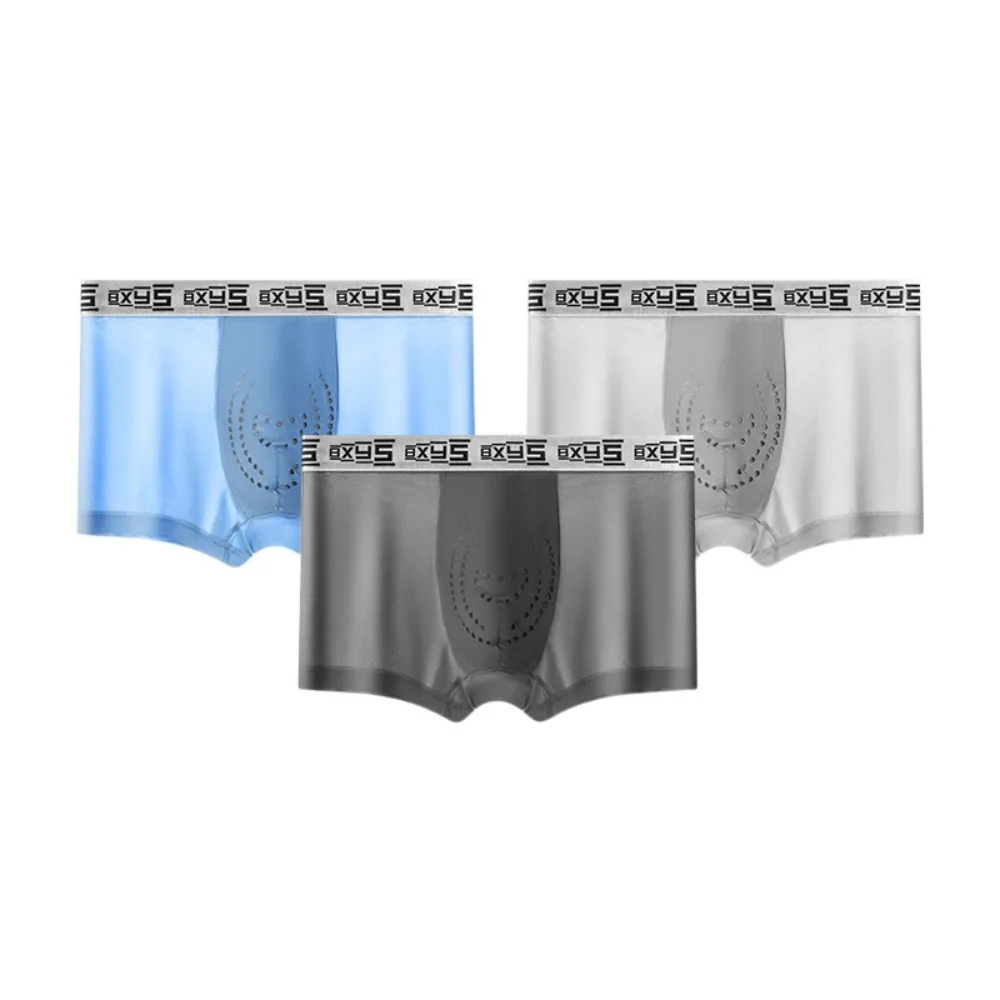 

3Pcs Comfortable Mesh Men's Flat Panties Mid Waist Traceless Shorts Boxers Ice Silk Underpants Underwear for Man Gift