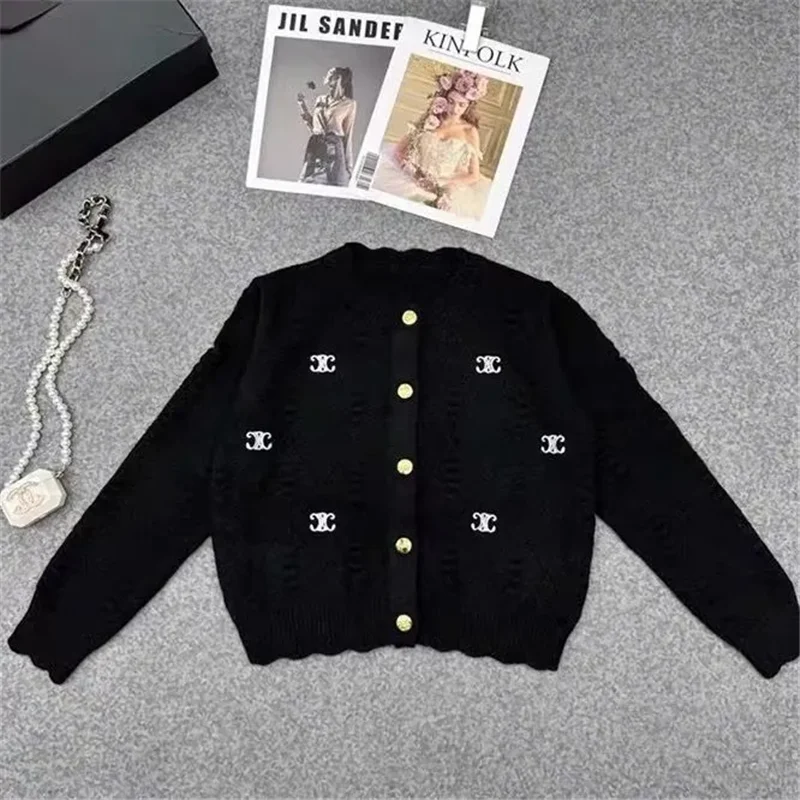 Autumn Winter Embroidery Cardigan Sweater Women2024New Fashion Loose Knitted Coat Round Collar Tops Pure Colour Outerwear Female