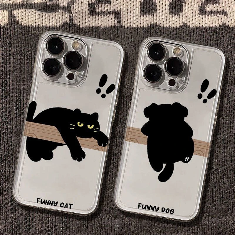 Funny Black Cat Black Dog Couple Case For Samsung S20 S21 S22 Plus S23 S24 FE S25 Note 20 Ultra A15 A16 A23 A24 A25 5G Cover