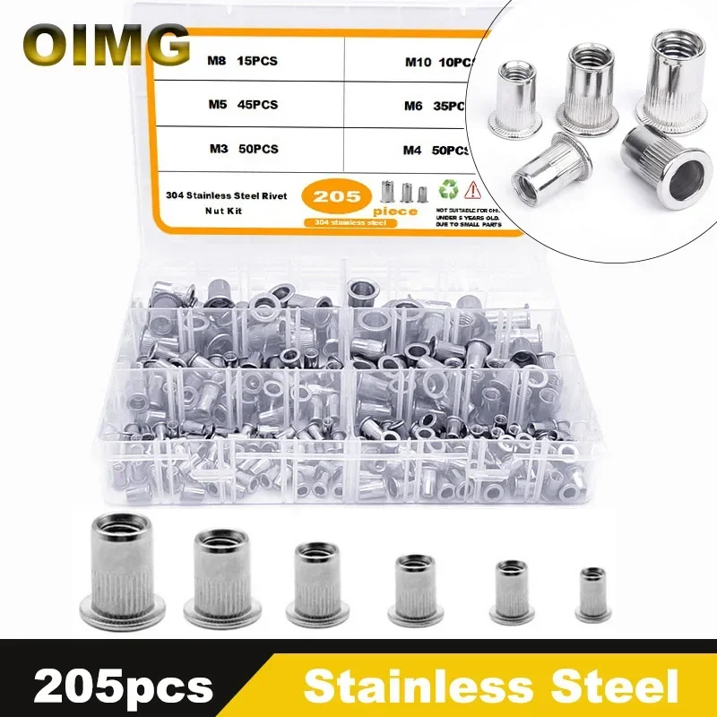 

205 шт. заклепка-гайка из нержавеющей стали 304, плоская головка, резьбовая заклепка, вставка, гайки, метрическая заклепка, гайка, высокая термостойкость