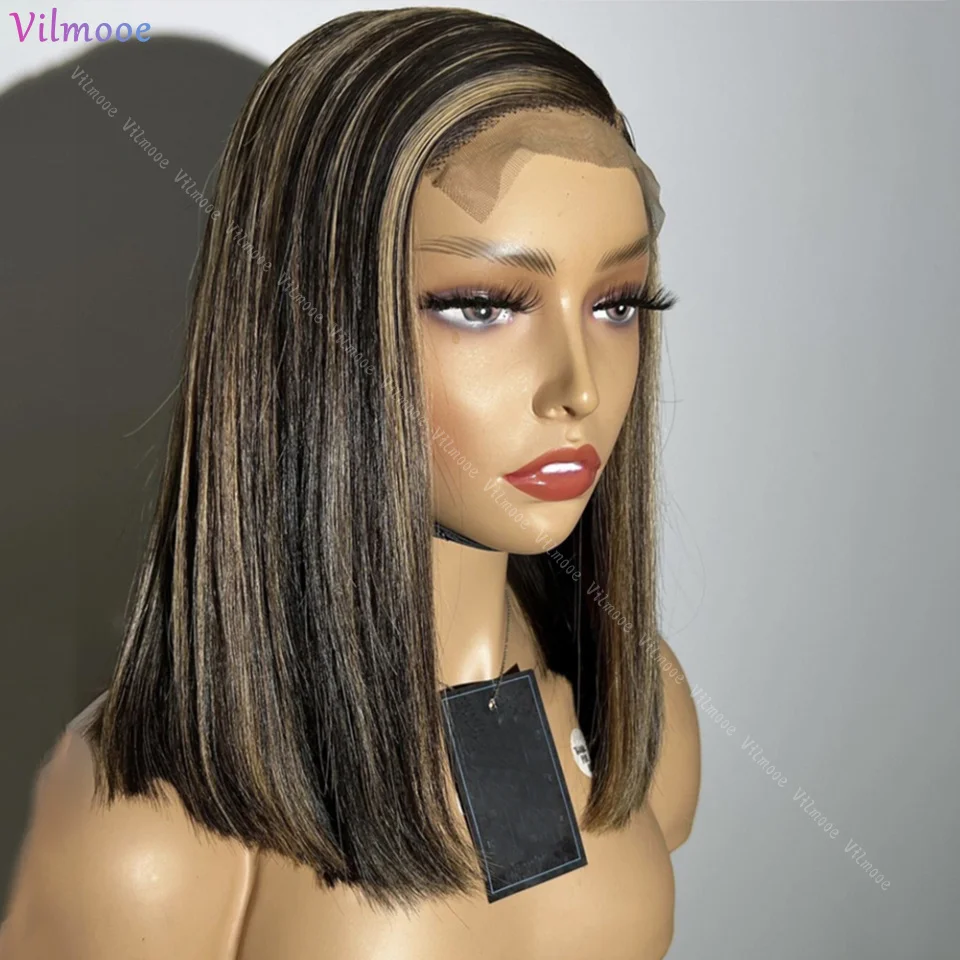 Highlight Bob Lace Front Human Hair Wig Silk Top Straight Glueless Ftontal Brazilian Ombre PrePlucked Virgin For Black Women