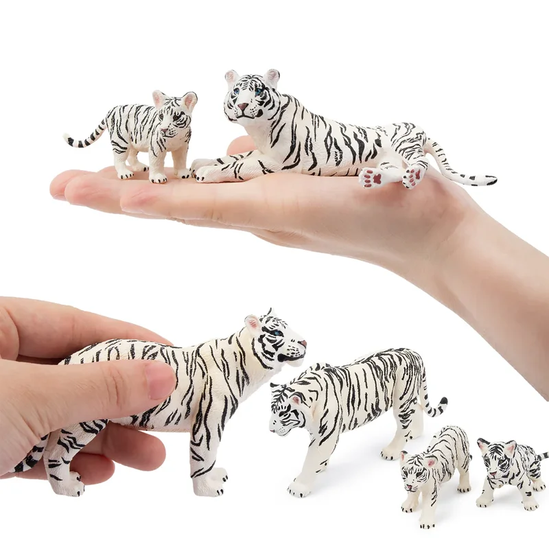 6 pezzi simulazione tigre bianca famiglia fauna selvatica modello animale giocattolo mini figure bambole figurine d'azione giocattoli per bambini set regalo