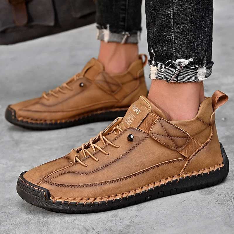 Autumn New Leather Men Boots Handmade Casual Sneakers Men Ankle Boots Plus Size 38-48 Male Botines