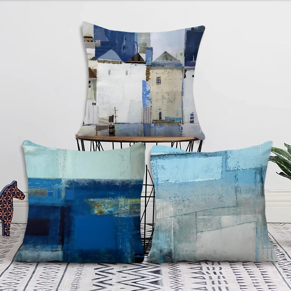 Color Gray Soft Pillow Case for Sofa Living Room Home Office Three Decor Protective Covers Blue Without White Pillow-Insert