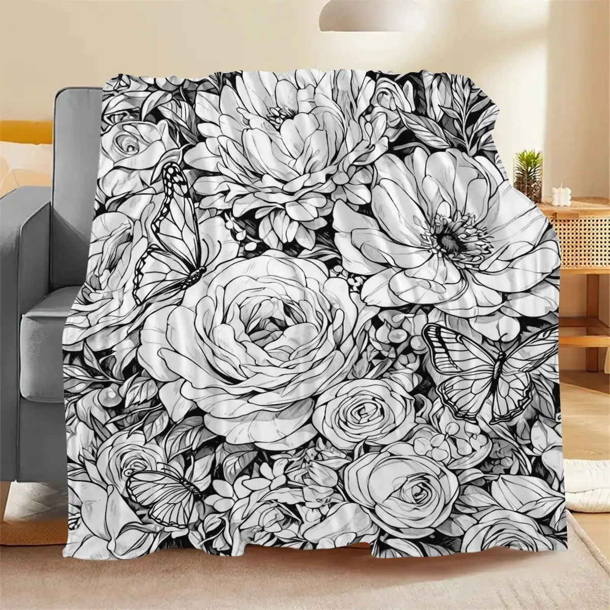 Art Sketch Throw DIY blanket Decorative Owl Mandala Floral Pattern Blanket Soft Flannel Throw Blanket Coloring Enthusiasts