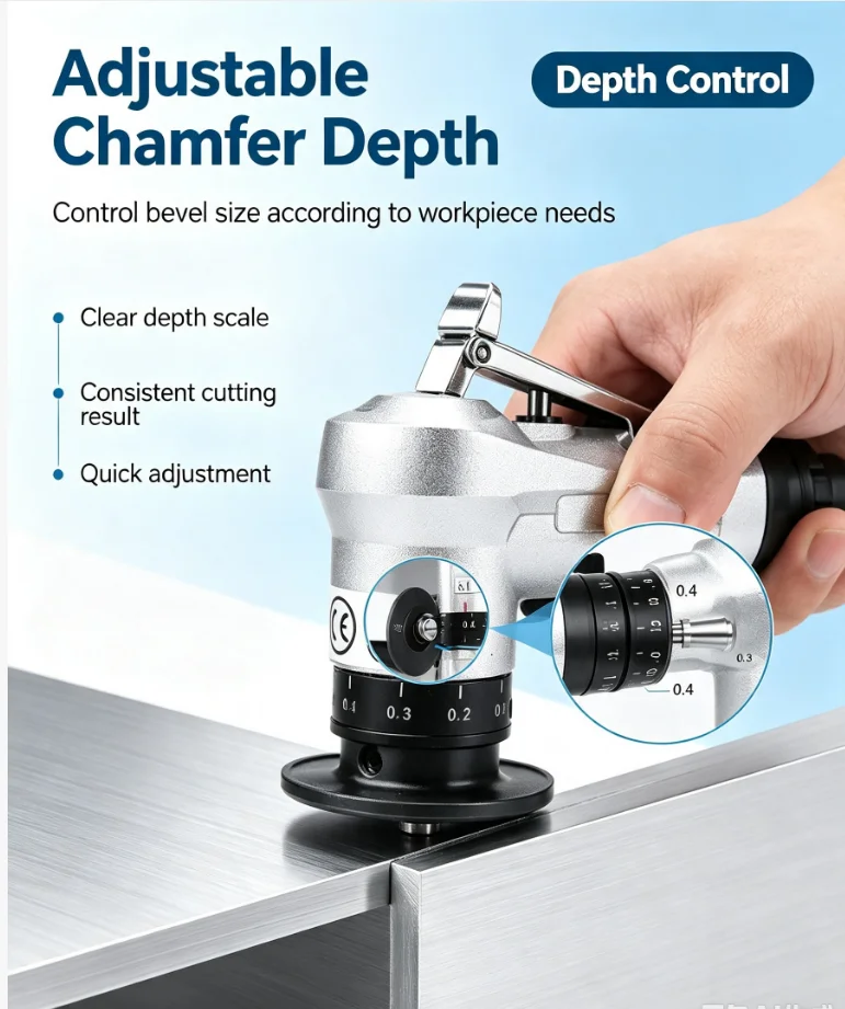 Pneumatic Chamfering Tool 45 Degree Metal Deburring Trimming Machine Arc Edge Beveler Kit for Precision Engineering