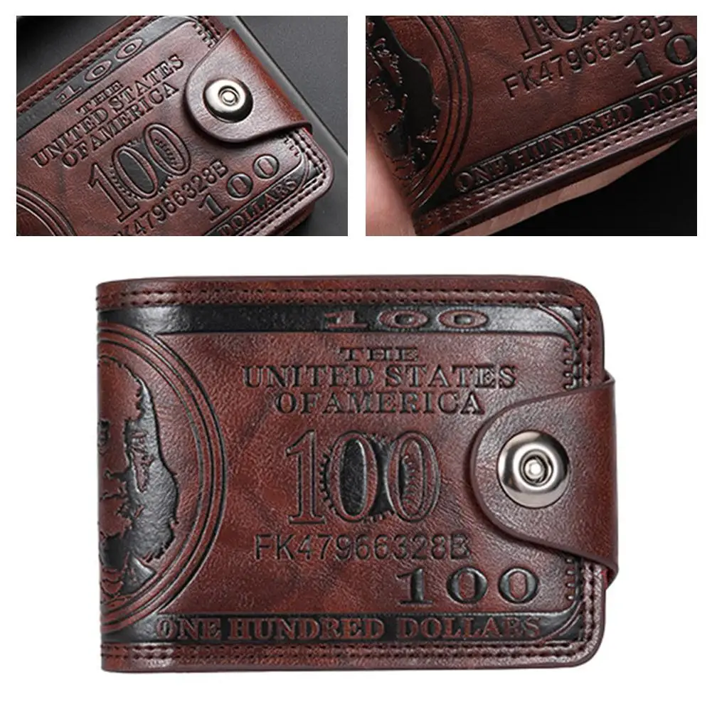 Vintage 100 US Dollar Pattern Men's Wallets Hasp Multi-Functional Leather Wallet Zipper Money Bag Daily Use image 5