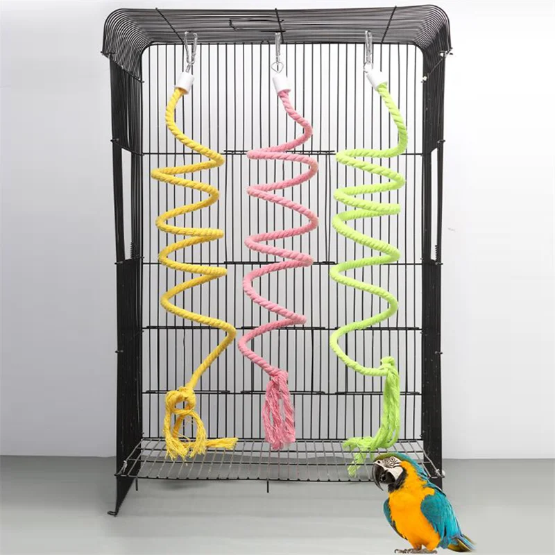 1PC Bird Toy Spiral Cotton Rope Chewing Bar Parrot Swing Climbing Standing Toys with Bell Bird Supplies Parrots Climbing Toys