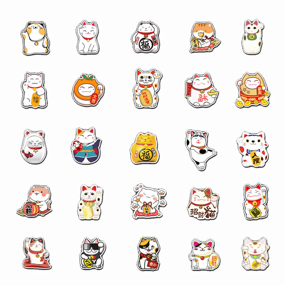 10/30/50pcs Kawaii Maneki Neko Luck Cartoon Cat Decals Stickers Graffiti Laptop Phone Case Car Waterproof Cute Sticker Kids Toys