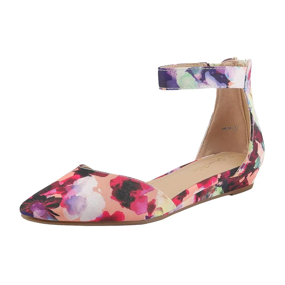 

Women's Low Wedge Pointed Toe Ankle Strap Dress Comfortable Casual Flats Shoes