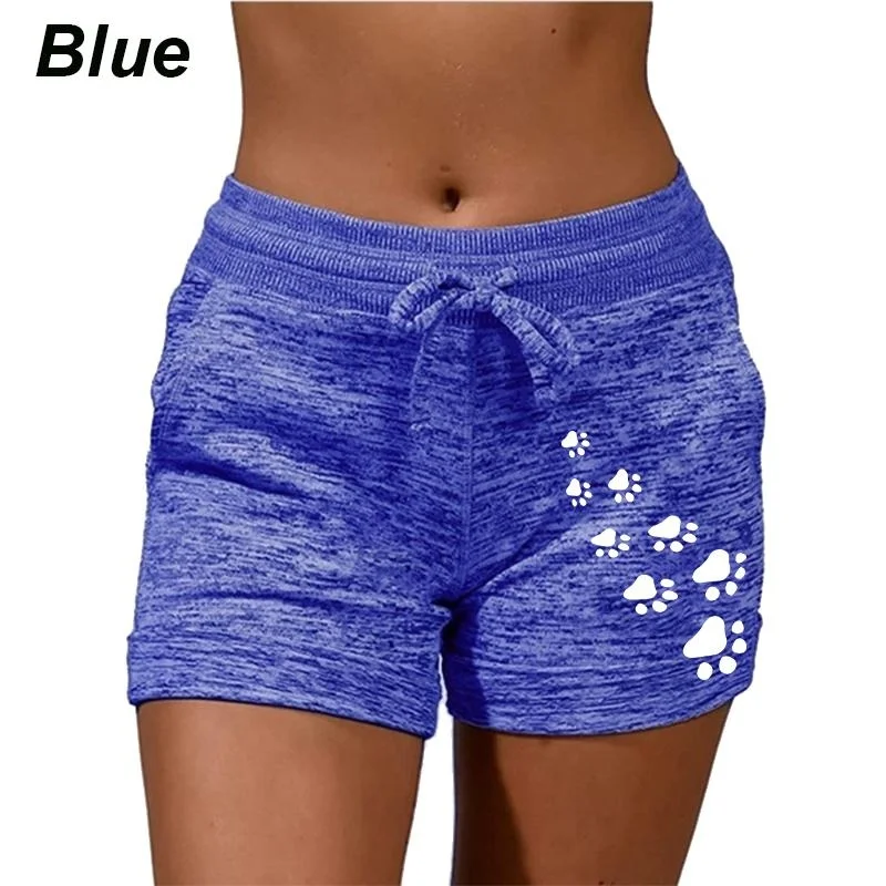 Women's Cat Claw Printed Yoga Shorts with Pockets High Waist Sports Stretch Shorts Elastic Waist Fitness Running Shorts