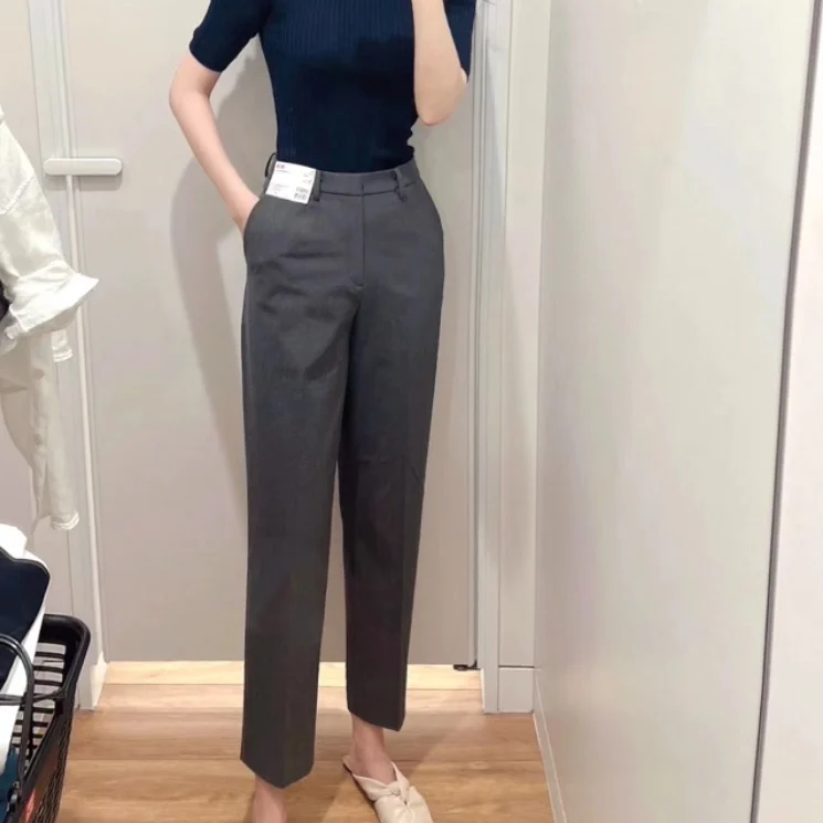 

Умные женские брюки с высокой талией, прямые, укороченные, утягивающие, повседневные, универсальные, для осени и весны, модные, для работы и отдыха