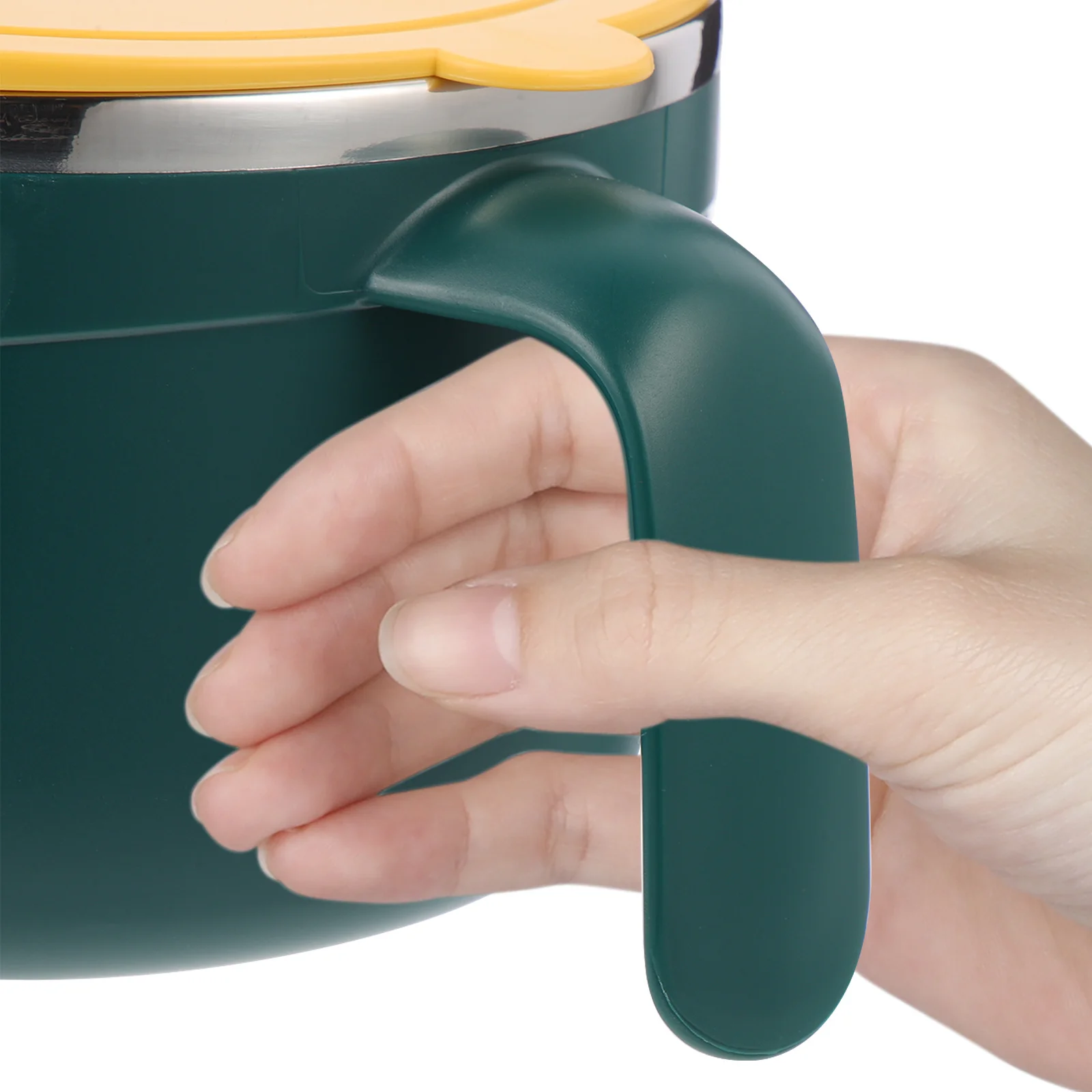 

Stainless Steel Insulated Noodle Bowl Leak Proof Lid Anti Scald Handle Large Soup Rice Ramen Food Container Student Travel Green