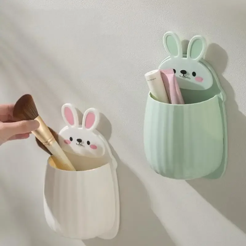 An der Wand montierte Aufbewahrungsbox für Mobiltelefone mit Fernbedienung, niedliches Kaninchen-Wandbehang-Aufbewahrungsregal, stanzfreier Badezimmer-Make-up-Organizer