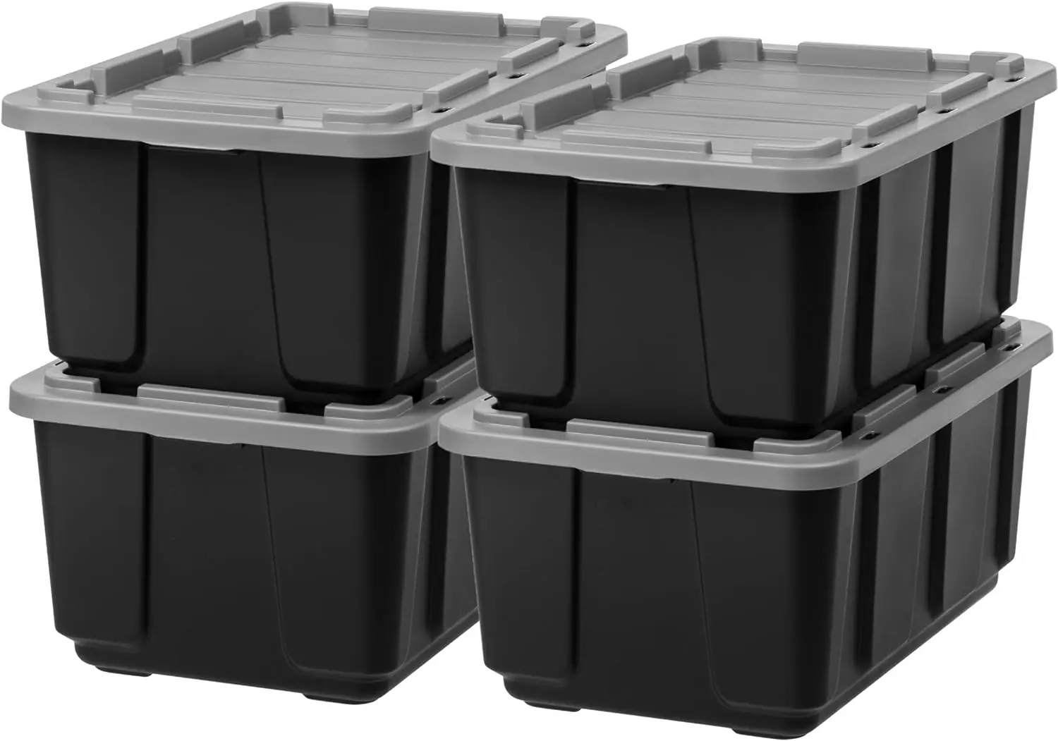 

NEW 27 Gallon Large Heavy Duty Storage Bins with Lids, 4 Pack - Made in USA, Snap On Lid Stackable Industrial Tough Totes