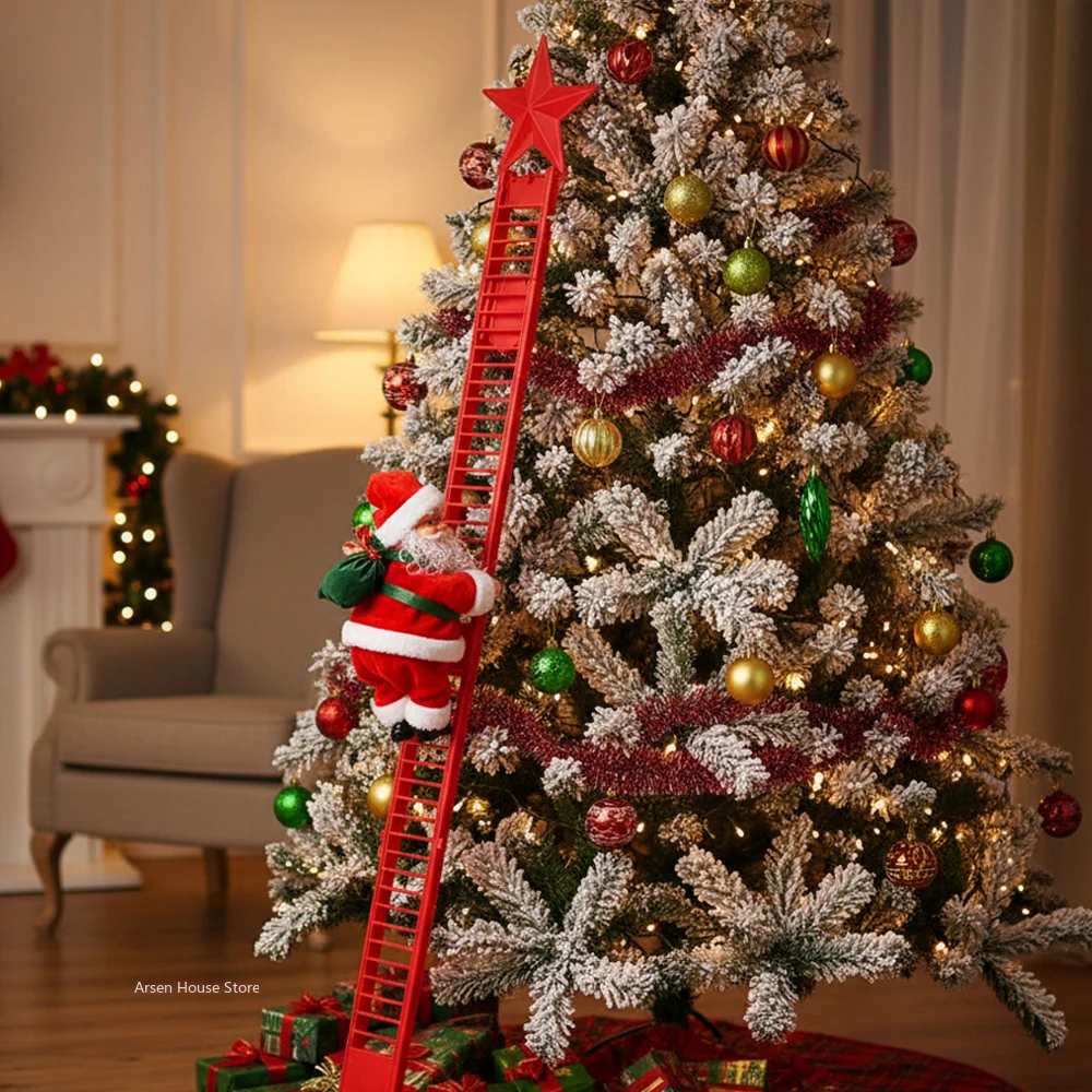 دمية موسيقى سلم تسلق سانتا كلوز الكهربائية، زينة معلقة على شجرة عيد الميلاد، ديكور للمنزل، هدية نافيداد للعام الجديد