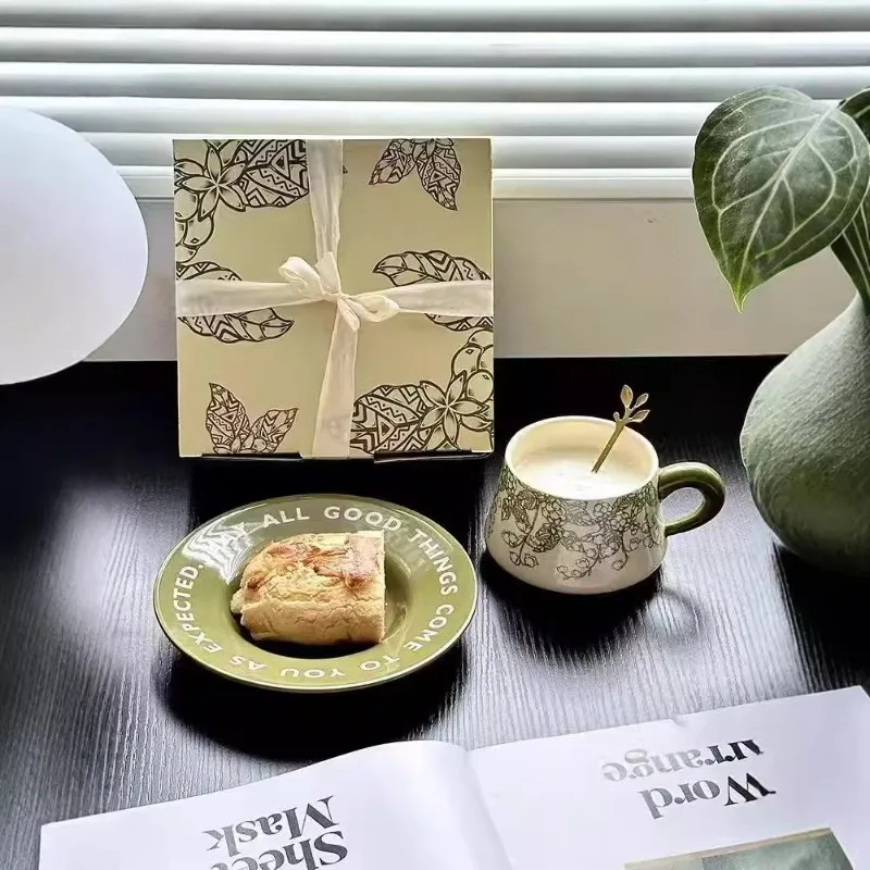 

French Retro Style Lily of The Valley Flower Ceramic Coffee Cup Plate Latte Afternoon Tea Cup Exquisite Souvenir Birthday Gift