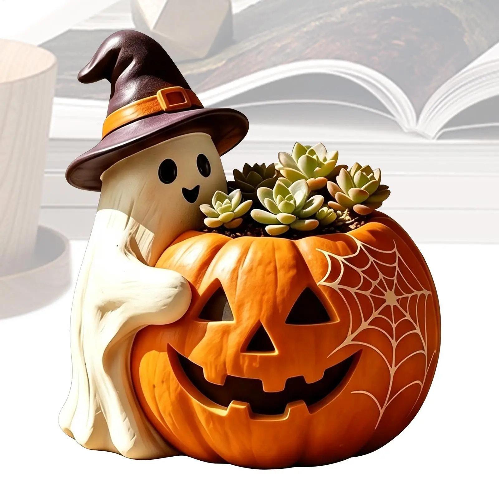 Goth Plant Pot Cute Resin Halloween Pumpkin Ghost Decoration Holiday Plant Pots Table Decoration for Desk Windowsill Home