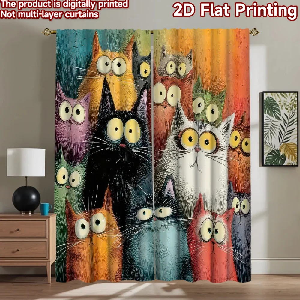 

1pc 2D flat Photography Backdrop Party Backdrop Colorful Wide-Eyed Cats 100% Polyester Anniversary Use for Suitable for bedroom,