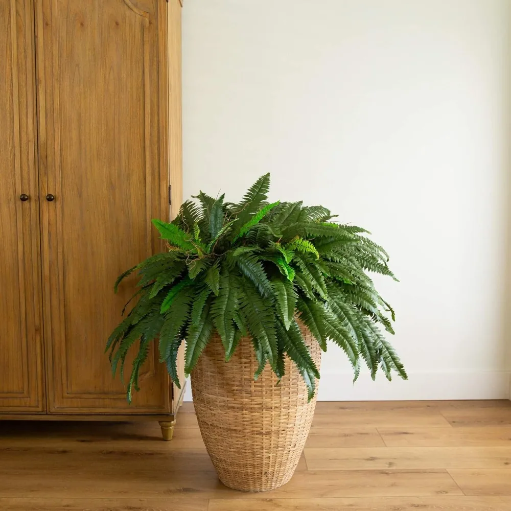 

High Quality Artificial Boston Fern, Set of 2, Large Hanging Fake Plant Wall Decor with 67 Fronds