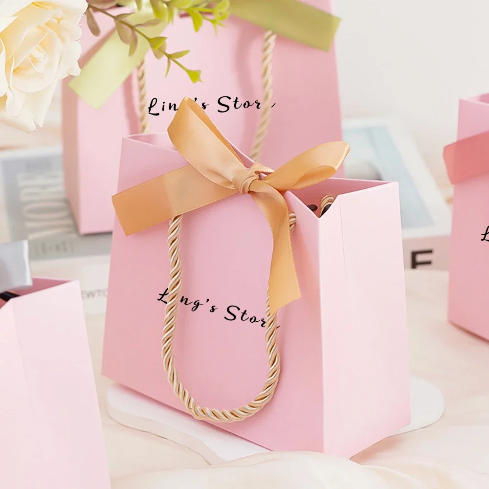 50/100Pcs 14x6x12cm Jewelry Packaging Handle Bag Wedding Favor Cookies Organizer Cosmetic Perfume Custom Logo Boutique Handbag