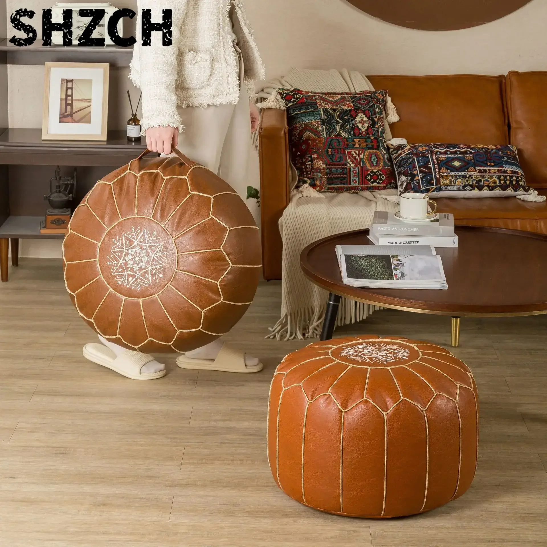 Tatami Style Cushion Oil Wax Leather Seat Pier Futon for Ground Use Simple Japanese Tatami Seat Cushion Leave-in Design