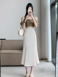 Fish Tail Skirt Slim Fit Slimming 2024 Summer New Chiffon Women's Korean Mid Length Bag Hip Skirt A-line High Waist Long Skirts