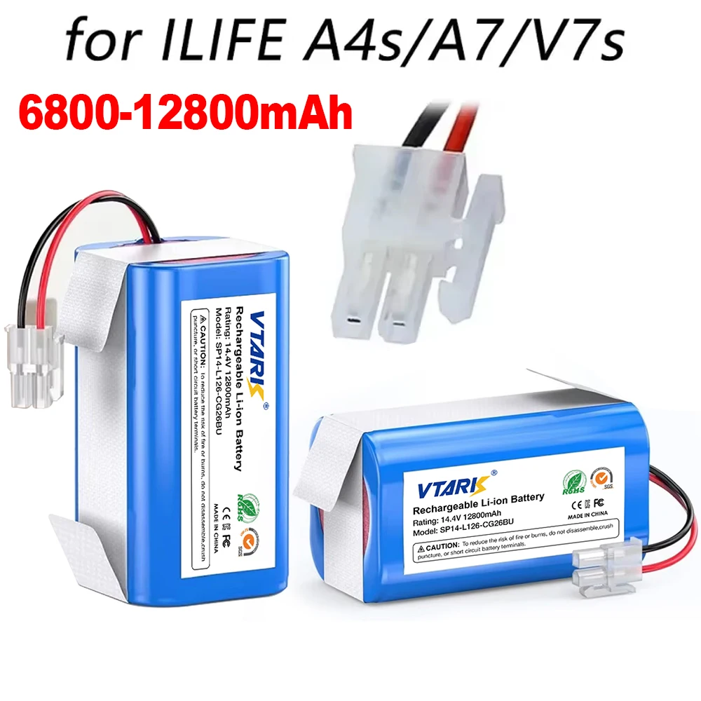 

Battery For ILIFE A4 A4s V7 A6 V7s Plus Original 14.8V 12800mah Lithium Robot Vacuum Cleaner INR18650 M26-4S1P battery