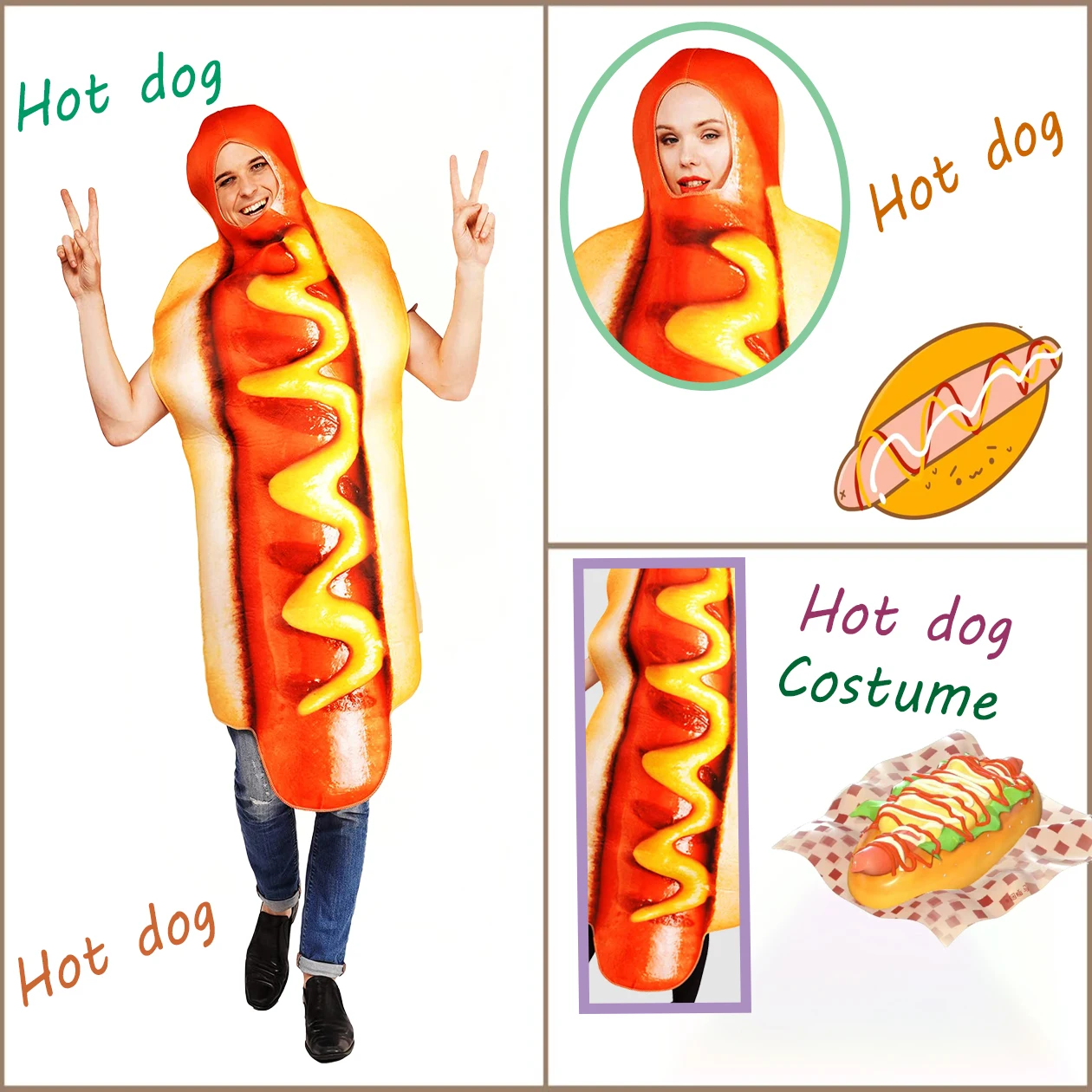 

Halloween Hot Dog Costume for Adult Funny Hotdog Food Cosplay Christmas Costume Adult Role Play Holiday Party Clothes