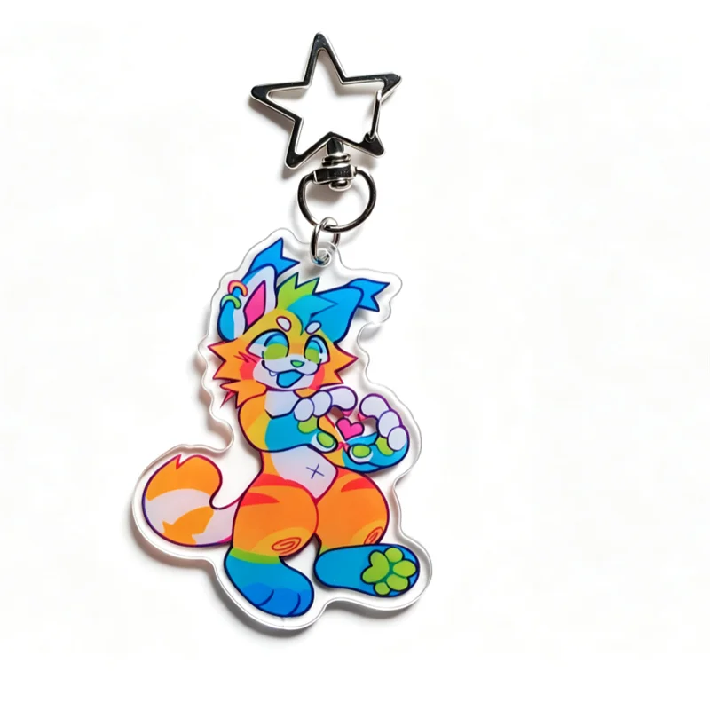 Token Furry Acrylic Charm Keychain Cute Rainbow Fursona Character Key Ring Bag Pendant Backpack Decor Gift for Furry Fans