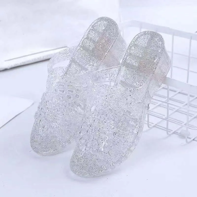 New Summer Women\'s Slippers Plastic Transparent Outdoor Wedge Slippers
