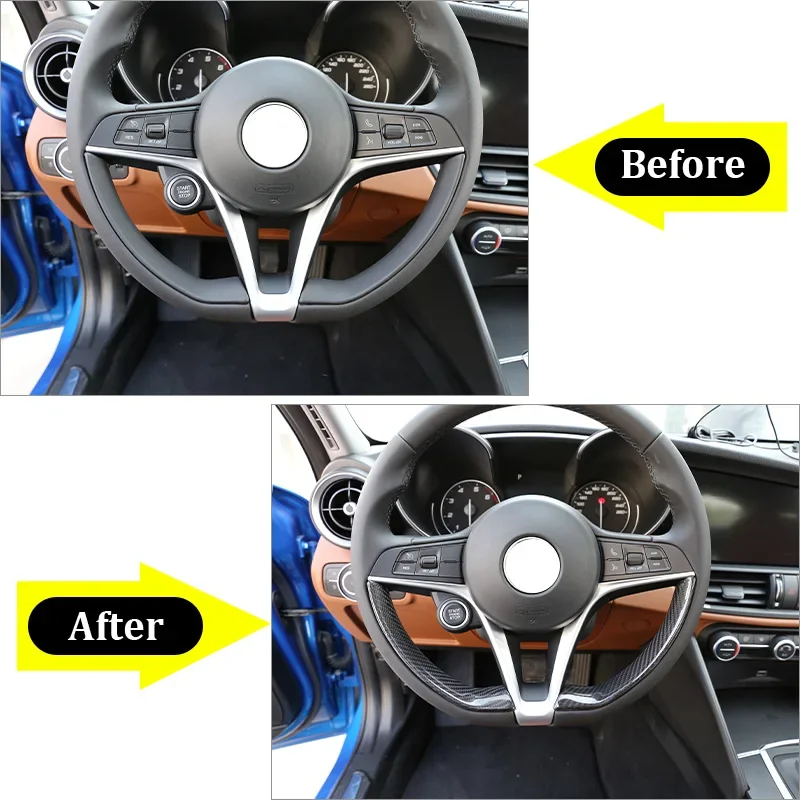 

2 шт. для Alfa Romeo Giulia Stelvio 2017-2019, украшение на руль из настоящего углеродного волокна, рамка, полоса, накладка, автомобильный аксессуар