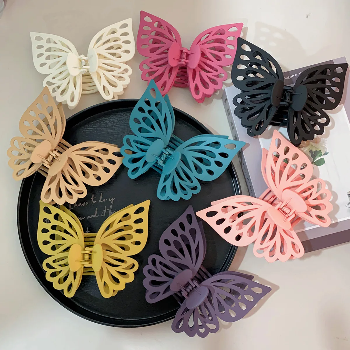 

New Korean Large Double-Layer Hollow Butterfly Barrettes Temperament Shark Clip Frosted High Sense Hair Claw Headdress